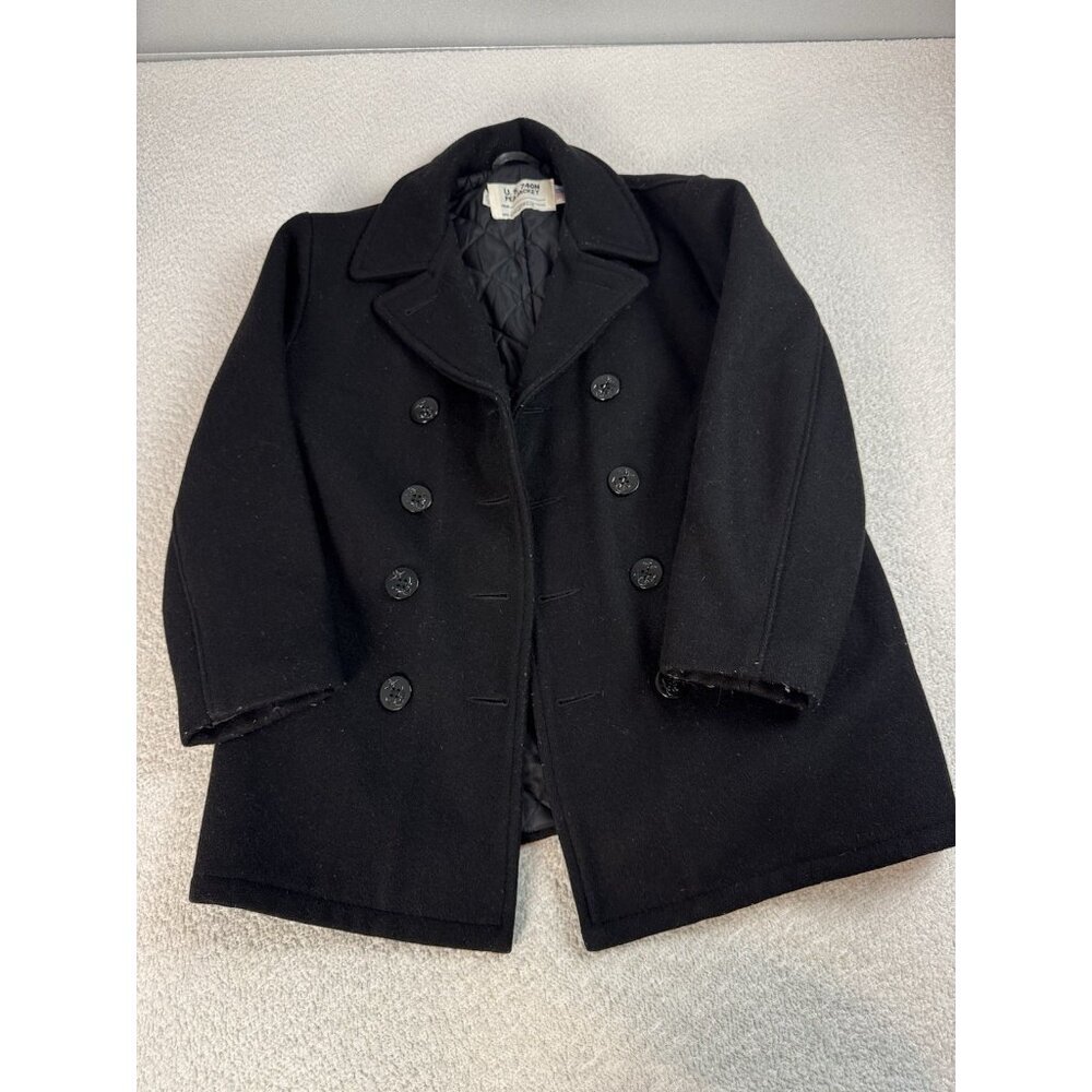 Schott Bros NY Women's Black U.S. 740N Wool‎ Pea Jacket Coat Size 16 USA Made